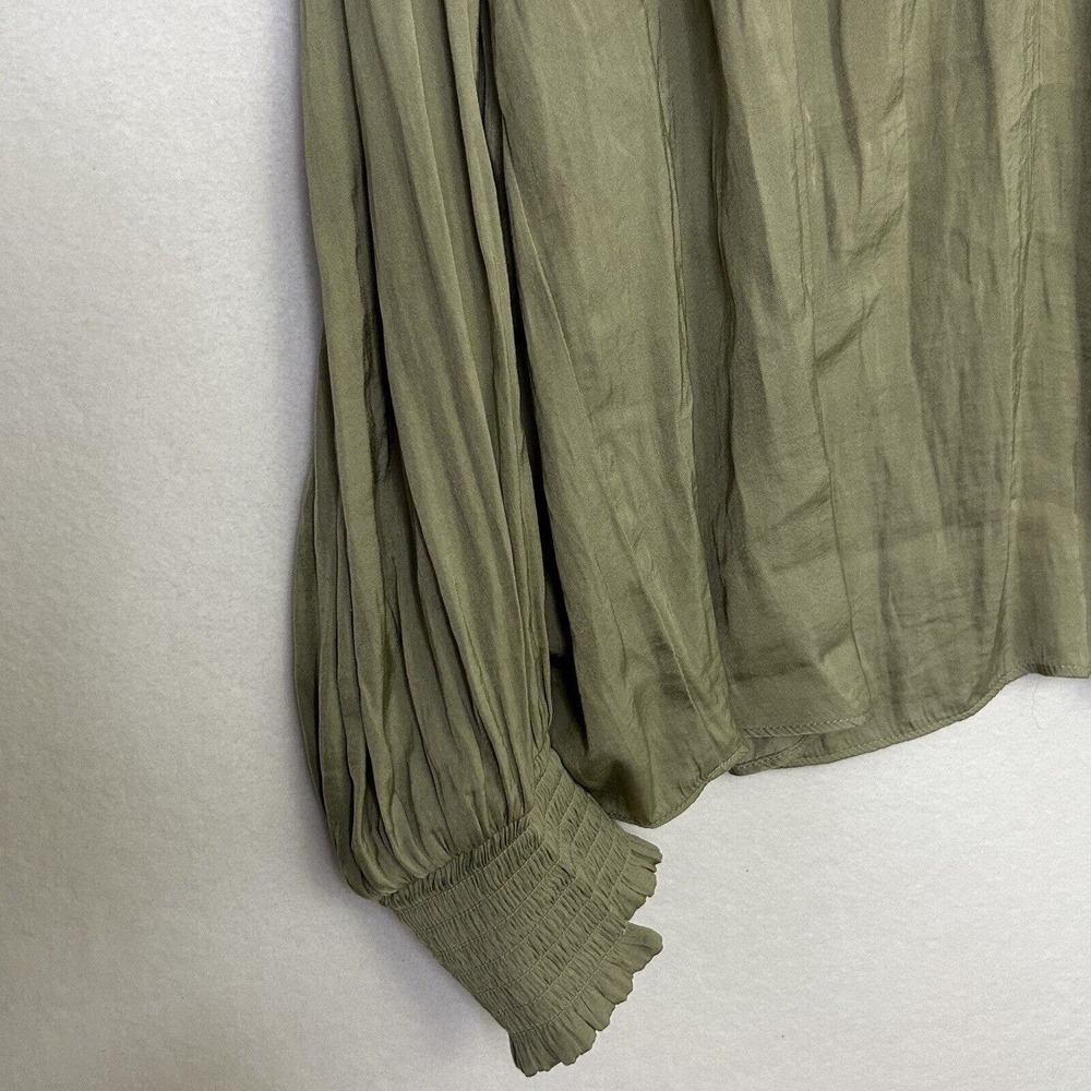 JOIE 1X Satin Long Sleeve Tie Neck Peasant Boho Blouse Green - Picture 3 of 7